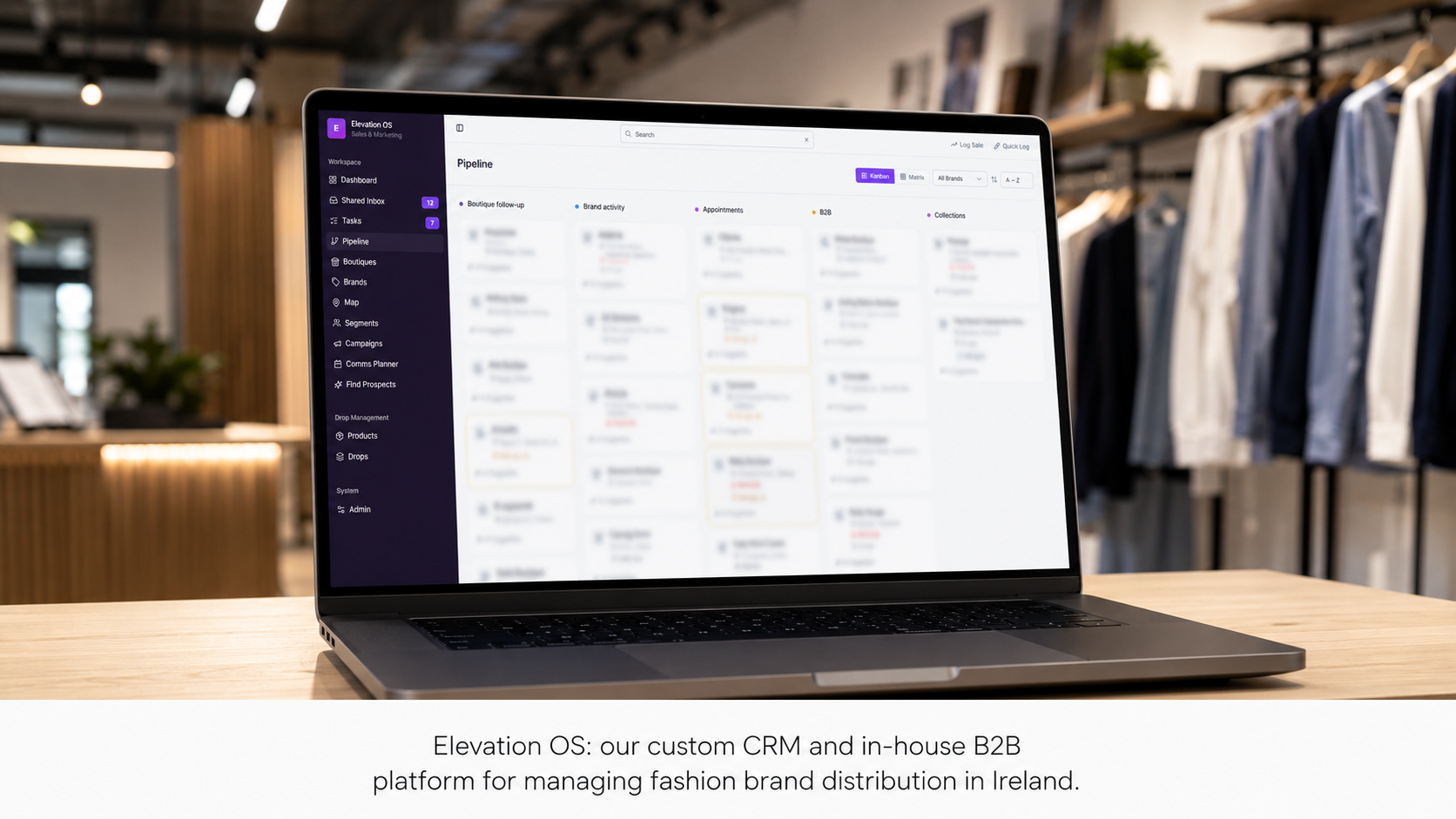 Elevation OS — custom CRM and B2B platform for fashion brand distribution in Ireland