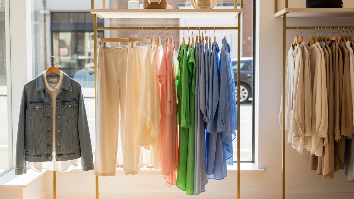 Irish fashion boutique displaying lightweight dresses and summer outfits during warm weather