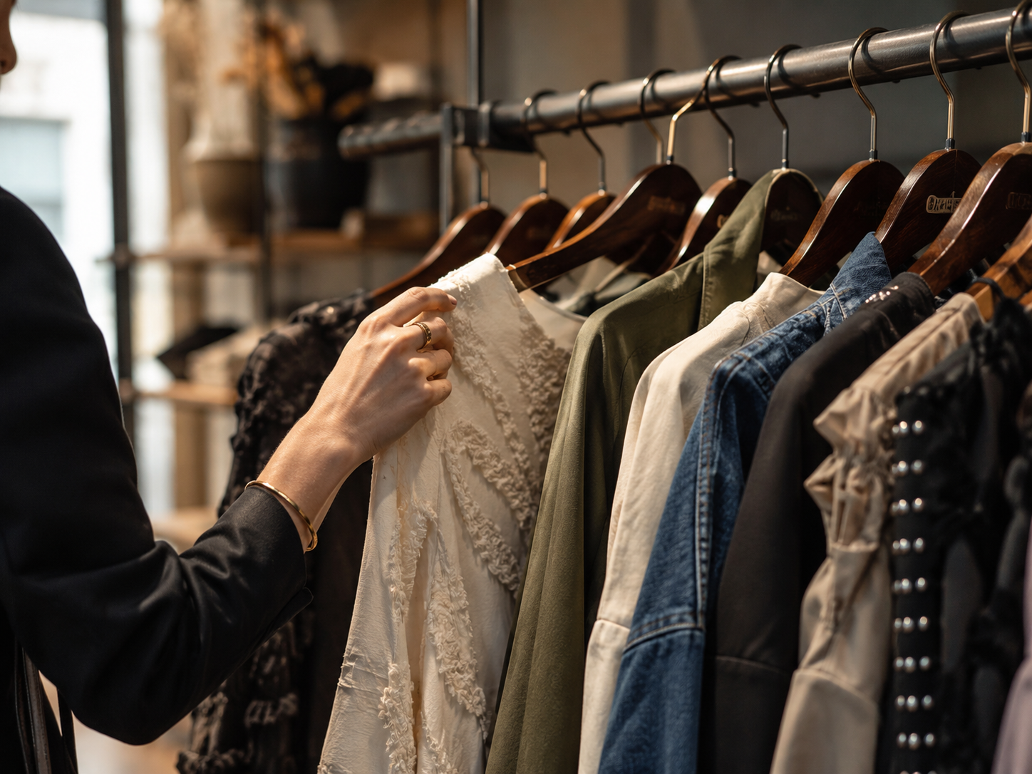 Boutique buyer browsing a clothing rail — what Irish boutiques look for in a new fashion brand