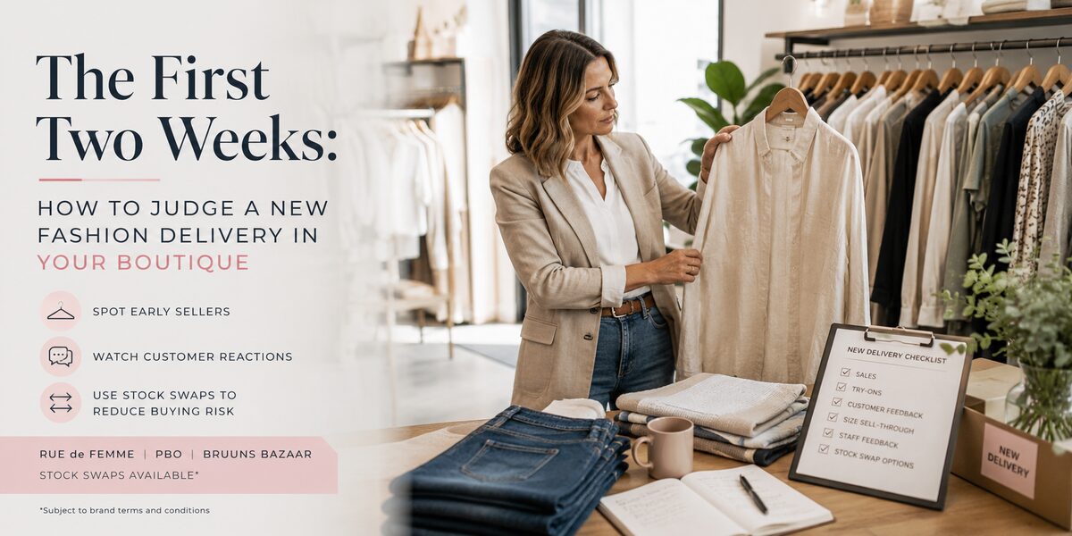 New womenswear delivery displayed on a clothing rail in an independent Irish fashion boutique