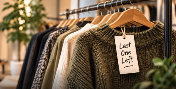 Final pieces displayed on a clothing rail in an independent fashion boutique